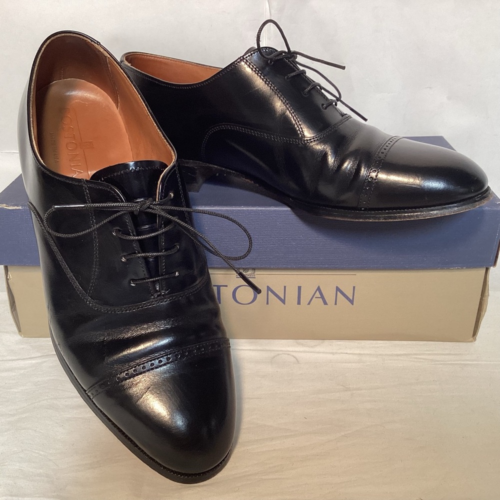 Vintage Bostonian Black Leather Cap Toe Oxfords Men’s size 8 1/2 Made In USA - Picture 2 of 11
